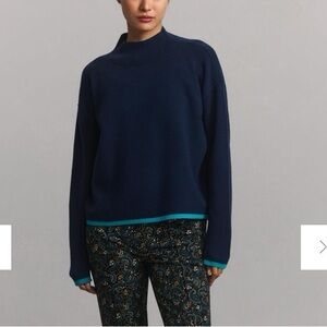 Navy Cary Mock-Neck Sweater with Teal Trim - Women